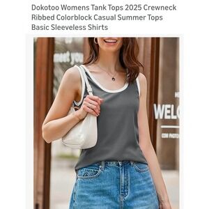 Dokotoo Womens Gray Ribbed Colorblock Crewneck Sleeveless Tank Size L